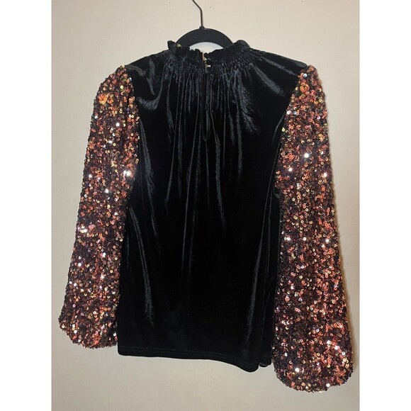 Sugarlips Mira Velvet Mock Neck Top Black Mult sequin x small New with Tags - Picture 2 of 7